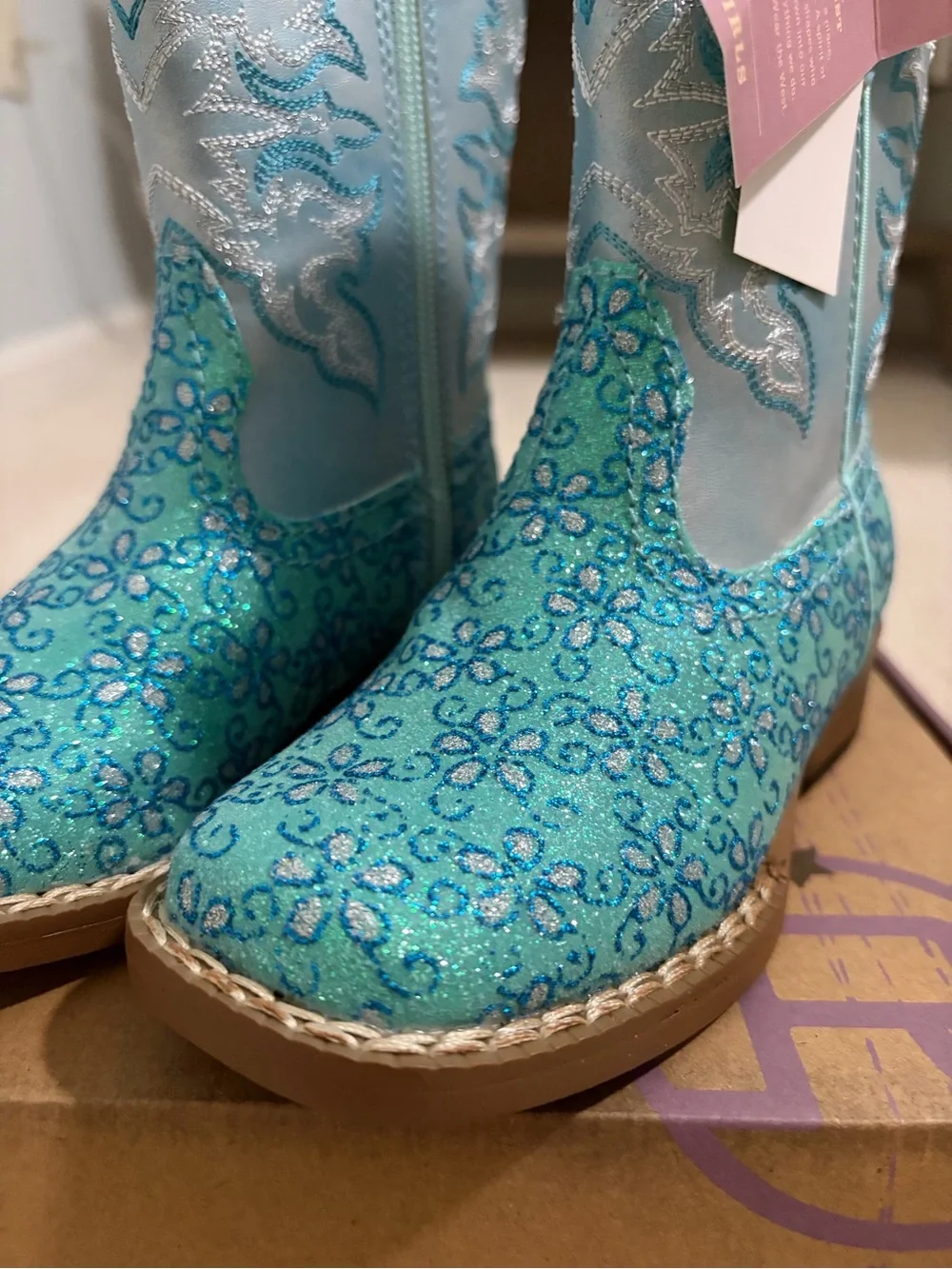 Roper Turquoise Floral Glitter Kids Western Boots